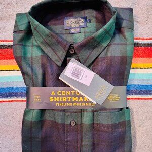 NWT Pendleton Mens Limited USA Plaid Merino Wool Lodge Shirt Large Black Watch